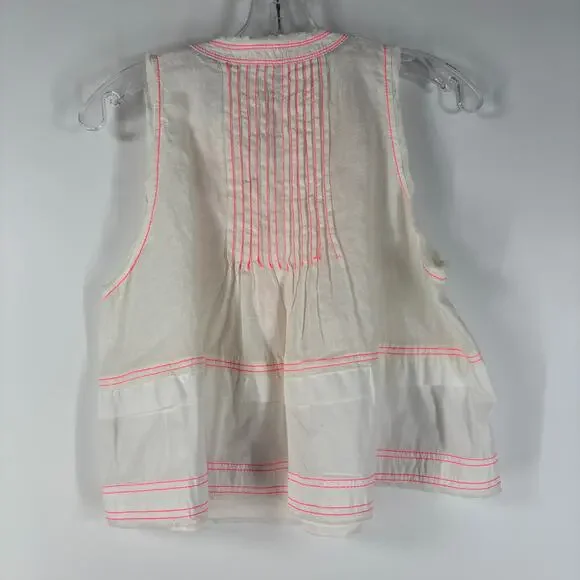 Pilcro Anthropologie Women's Top S White Raw Edge Linen Swing Coastal Boho - Picture 11 of 16